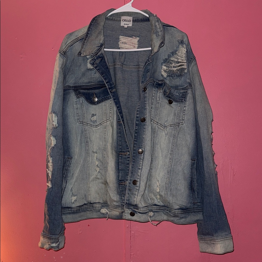 Cello Blue Distressed Denim Jacket